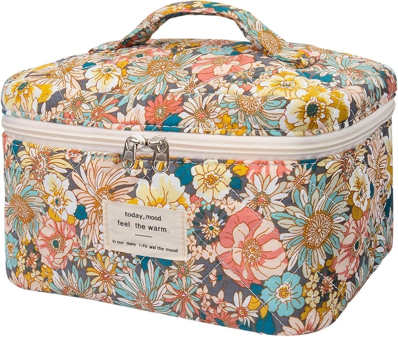 Gosect Large Makeup Bag, Cute Cosmetic Bag for Women Girls, Floral Coquette Aesthetic Toiletry Bag, Travel Make Up Organizer Bag (South Twigs Flower) - Image 1